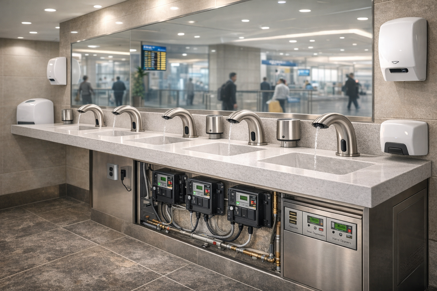 Multi-fixture system integration in high-traffic commercial restrooms